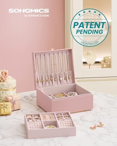 SONGMICS 2-Layer Jewelry Box with Handle, Removable Tray, Floating Effect - Image 2