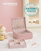 SONGMICS 2-Layer Jewelry Box with Handle, Removable Tray, Floating Effect - Image 2