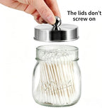 SheeChung 2 Pack Glass Mason Jar Qtip Holder Dispenser, Brushed Nickel Lids - Image 3