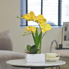 Artificial Real Touch Orchid Flowers with White Ceramic Vase, Yellow - Image 4