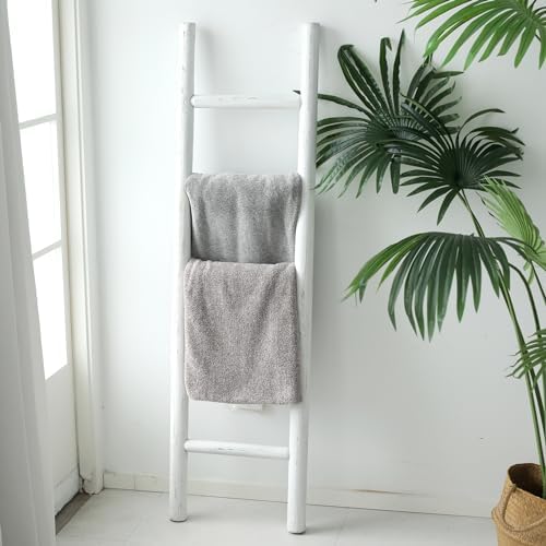 FUIN Blanket Ladder, 57in Rustic Solid Wood Decorative Ladder, White - Image 6