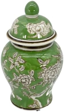 8" Ceramic Ginger Jar w/Lid - Classic Chinese Style Porcelain Jar Tea Storage for Home Decor Decorative Centerpiece Vintage Accent Antique Vase Jingdezhen (Green) - Image 5