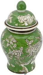 8" Ceramic Ginger Jar w/Lid - Classic Chinese Style Porcelain Jar Tea Storage for Home Decor Decorative Centerpiece Vintage Accent Antique Vase Jingdezhen (Green) - Image 5