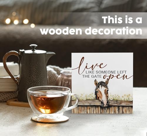 Horse Decor Sign, Farm House Cottagecore Animal Wooden Signs, Rustic Farmhouse Animal Live Like Someone Left The Gate Open Wood Sign Home Decor, Horse Gifts For Women 6x6 - Image 2