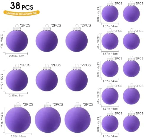 Velvet Christmas Ornaments Set 38Pcs Flocked Shatterproof Christmas Ornaments for Christmas Tree Decorations Xmas Decorative Hanging Christmas Ball Ornaments for Holiday Home Decor - Image 2