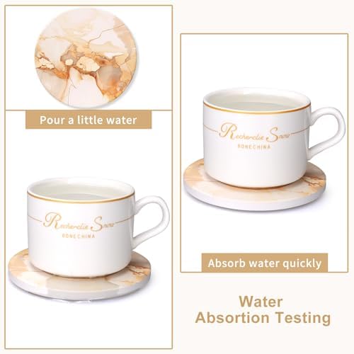 6 Pcs Gold Marble Abstract Ceramic Coasters with Holder for Coffee Table - Image 2