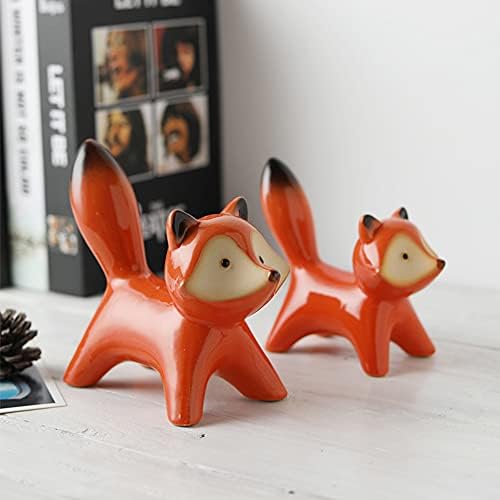 Ceramic Fox Figurines Set of 2, Orange Fox Decor for Home Shelves - Image 5