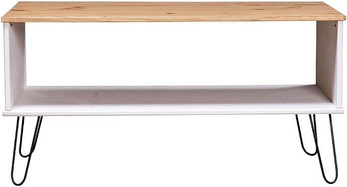 White & Natural Solid Pine Wood Coffee Table, Scandinavian Style, - Image 3