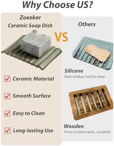 Zoeeker Soap Dish, Ceramic Bar Soap Holder for Shower with Self Drain - Image 4
