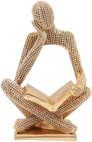 Sparkling Gold Reading Women Statue, Thinker Sculptures, Abstract Art Ornament, Modern Aesthetic Figurine Decoration for Home Living Room Bedroom Office Shelf Table Desk Bookshelf Decor by Neeenn