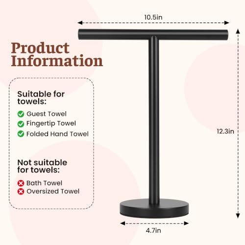 Hand Towel Holder Stand, Freestanding Bathroom Towel Rack, Black - Image 2