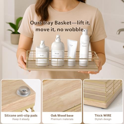Toilet Paper Storage Basket, 16" Large Oak Wood Toilet Paper Basket - Image 5
