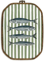 dvhdajed Vintage Sardine Fish Wall Art Decor, Coastal Fishes Framed Canvas Art, Retro Nautical Sardines Green Striped Octagon Wall Hanging Decor for Farmhouse Kitchen Dining Room, 10.2x7 Inch by dvhdajed