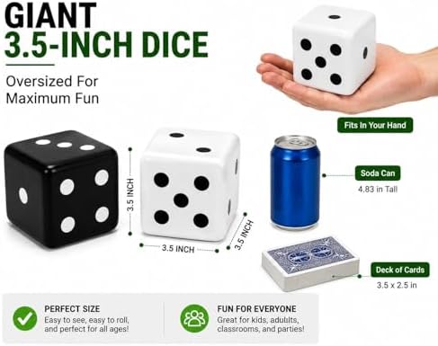 Jumbo Decorative Dice Set of 2, Large Black and White Dice for Home Decor, Game Room Decor, Coffee Table Decor, Casino Theme Decorations, Shelf and Mantel Centerpieces - Image 3