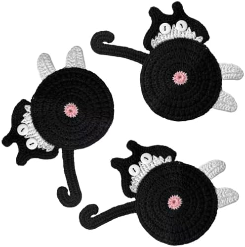 3 Pack Drink Coaster, Woven Creative Coasters for Cat Lovers, Gag Gifts Cat Coffee Coaster for Desk Accessories Home Decor Tabletop Protection, Black by Unknown