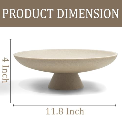 LIN CHUAN Large Decorative Bowl, Resin Pedestal Fruit Bowl, Beige - Image 6