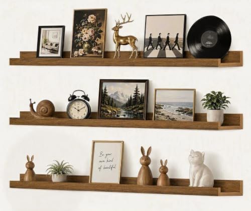 36inch Long Floating Shelves for Wall Decor, 3-Set Shelves with Lip, Brown by RicherHouse