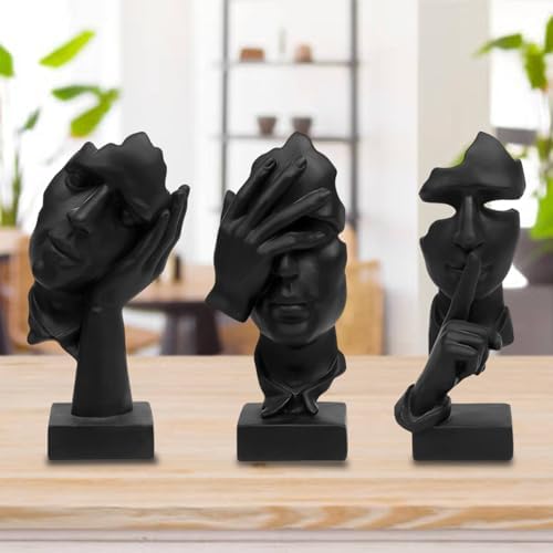 aboxoo 3 Pcs Thinker Statue, Silence is Gold Abstract Resin Art Figurines - Image 3