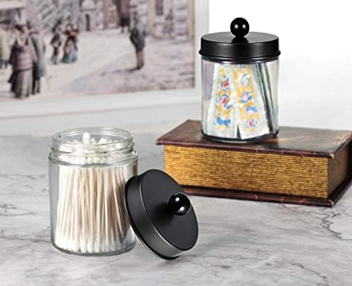 Amolliar Glass Apothecary Jar Qtip Holder Metal Lids 4pc/Black - Image 5
