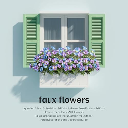 Blue Purple Artificial Morning Glory Flowers for Outdoor Planters, Premium UV Resistant Silk Faux Flowers for Porch, Hanging Basket & Window Box, Cottage Garden Decor, No Pot, 13.3 Inch, 4 Bundles - Image 6
