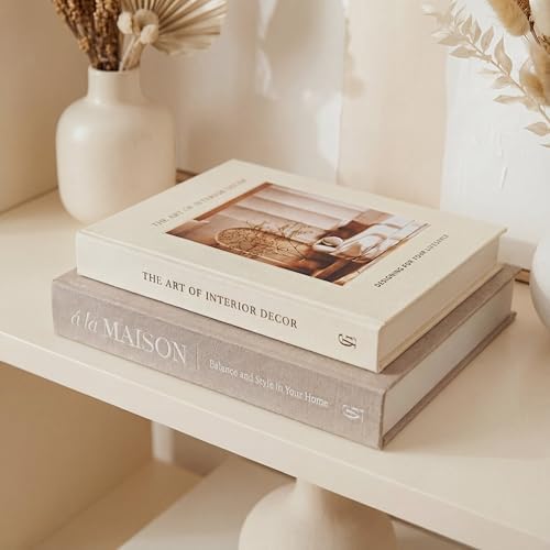 Decorative Fake Books for Home Decor – Set of 2 Linen Faux Book Storage Boxes with Hidden Storage to Reduce Visible Clutter, Coffee Table & Bookshelf Decor for Living Room Styling by Unknown