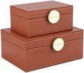 HofferRuffer Faux Leather Jewelry Boxes, Decorative Boxes Storage Accessory Organizer with Gold Hardware Decor, Classic Vegan Leather Set of 2 Pieces (Brown) by HofferRuffer