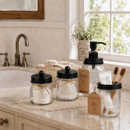 SheeChung Mason Jar Bathroom Accessories Set,6Pcs Rustic Bathroom Set,Black - Image 2