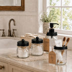 SheeChung Mason Jar Bathroom Accessories Set,6Pcs Rustic Bathroom Set,Black - Image 2