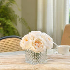 Artificial Peony Silk Flower Centerpieces with LED Light Faux Floral Arrangement in Glass Vase for Home Wedding Table Decoration (Cream White) - Image 6