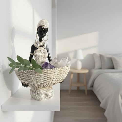 Lescafita Ivory White African Woman Seated Statue with Earrings - Image 4