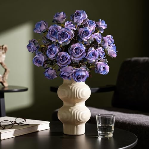 Artificial Roses Fake Roses 20PCS Long Stem Artificial Flowers for Tall Vase Silk Rose Suitable for Indoor Halloween Gothic Decor Wedding Party Decoration DIY Bouquet Autumn,Purple, 23.2In - Image 4