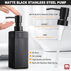 GMISUN Black Glass Soap Dispenser, Hand Soap Dispenser with Stainless Steel Pump for Bathroom, 12 fl oz/350ml Refillable Dish Dispensers for Kitchen, Modern Liquid Lotion Bottles for Countertop - Image 3