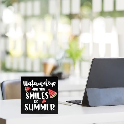 IYEZH Summer Decor Watermelon Wood Box Sign 5 x 5 Inches Desk Decor Rustic Country Wooden Square Sign Decor Watermelon Summer Decorations for Home Beach House Outdoor Shelf Wall Farmhouse Table Shelf - Image 5