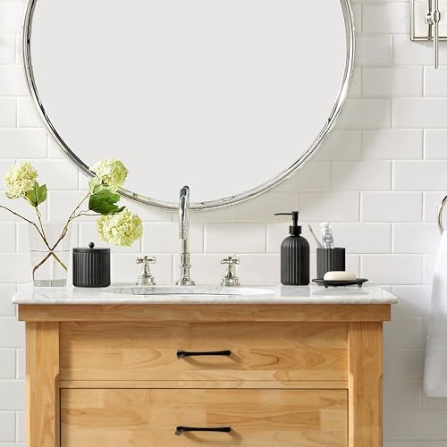 4PCs Heavy Weight Decent Glass Bathroom Accessories Set with Decorative Pressed Pattern - Includes Hand Soap Dispenser & Tumbler & Soap Dish & Toothbrush Holder (Black) - Image 5