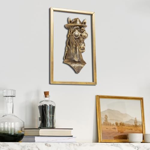 Newinhome Animal Heads Wall Decor (Includes Metal Frame) Resin Animals Sculptures Head Wall Hanging Decoration Gold vintage Wall Sculpture for Living Room Bedroom Office(Horse) - Image 4
