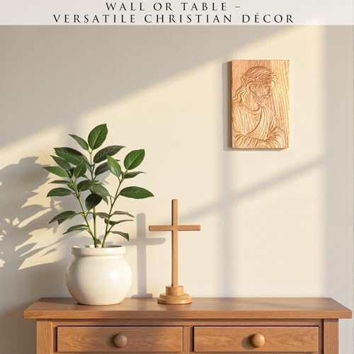 Hand-Carved Wooden Jesus Plaque – Christian Wall & Desk Decor with Stand, Natural Wood Relief Art, Catholic Religious Gift, Gift-Ready Box for Home Altar, Easter & Christmas - Image 5