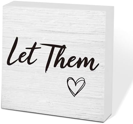 Let Them Wooden Sign, Office Decorations for Work, Let Them Mental Health Rustic Wood Box Signs 5x5 Inch, Desk Shelf Tabletop Decor for Home Cubicle Decor, Office Gifts for Coworkers Women by scodilo
