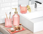 Haturi Bathroom Accessories Set, 4 Pcs Pink Glass Bathroom Accessories Sets Complete w/Lotion Soap Dispenser, Toothbrush Holder, Apothecary Jar, Vanity Tray, Bathroom Decor, Gift for Home Apartment - Image 6