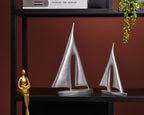 Modern Sculptures Home Decor, Silver Sailboat Decor Ornament, Boat Decorations Statue Decor, Art Sculptures and Statues, Sailboat Gifts Home Office Bathroom Shelf Decor Nautical Decor (2 Pack) - Image 3