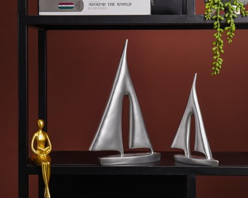Modern Sculptures Home Decor, Silver Sailboat Decor Ornament, Boat Decorations Statue Decor, Art Sculptures and Statues, Sailboat Gifts Home Office Bathroom Shelf Decor Nautical Decor (2 Pack) - Image 3