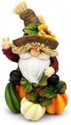 SHEHIM Fall Decor Handmade Resin Scarecrow Gnome Figurine with Pumpkins 7'' by SHEHIM