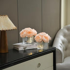 Artificial Peony Silk Flower Centerpieces with LED Light Faux Floral Arrangement in Glass Vase for Home Wedding Table Decoration (Blush Peach) - Image 5