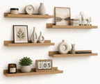 24inch Long Floating Shelves for Wall Decor, 5-Set Shelves with Lip, Oak by RicherHouse