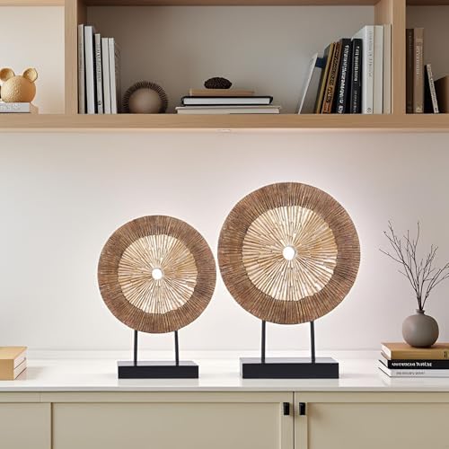 XMGZQ Wood Color Minimalist Round Statue Above Cabinet Decor Kitchen,Modern Decorative Sculpture Home Decorations for Living Room Coffee Table,Shelf Decor Items,Center Pieces Decoration - Image 2
