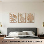 qmmp Modern Wooden Wall Sculptures - Set of 3 - Home Decor Accent - Large Wall Art for Living Room, Bedroom, Office - Easy Installation (Oak, Large - Tree Leaves) - Image 2