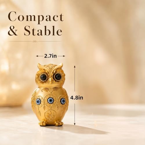 TOHLUCS 4.8" Resin Gold Owl Statue Home Decor with Evil Eye Protection - Image 3
