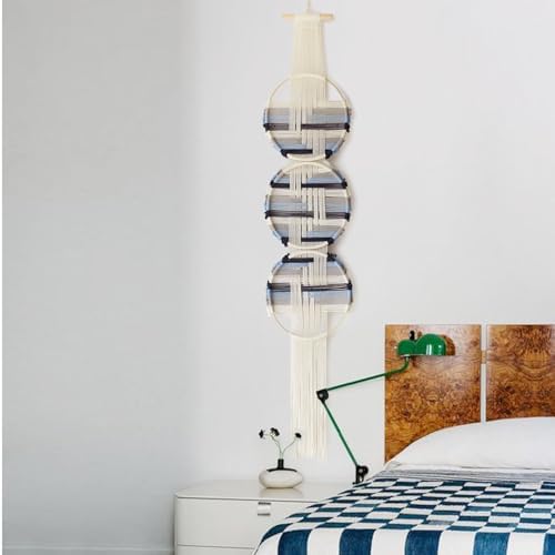 Macrame Wall Hanging Round Wall Art Blue Fiber Boho Decor 11.8"W*64"L - Image 4