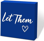 Let Them Wooden Sign, Mental Health Quote Farmhouse Wood Box Sign 5 X 5", Let Them Office Desk Accessories for Cubicle Decor, Office Gifts for Coworkers Women, Office Decorations for Work (Blue) by scodilo