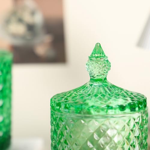 Sizikato Diamond Faceted Glass Candy Jar with Lid, 10oz Green Decorative Jar, Nut Jar, Dried Fruit Storage Jar. - Image 7