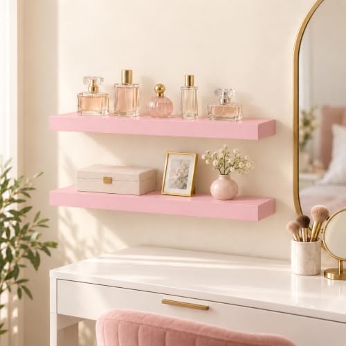 BAYKA Pink Floating Shelves 22.5in, Set of 2, Wall Mounted for Wall Decor by Bayka